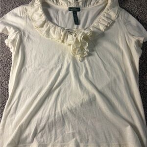 Lauren Ralph Lauren Cream Ruffle Collar Top XL